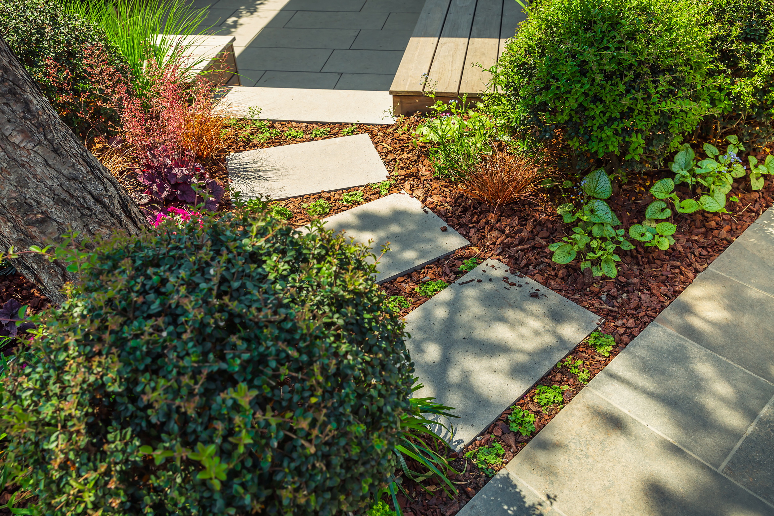 Detail of garden path with stone slabs