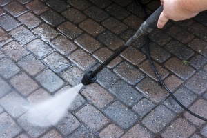 A high-pressure washer will help Dad keep his interlock clean