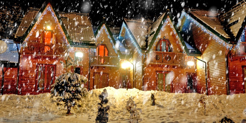 lit up neighbourhood during winter blizzard